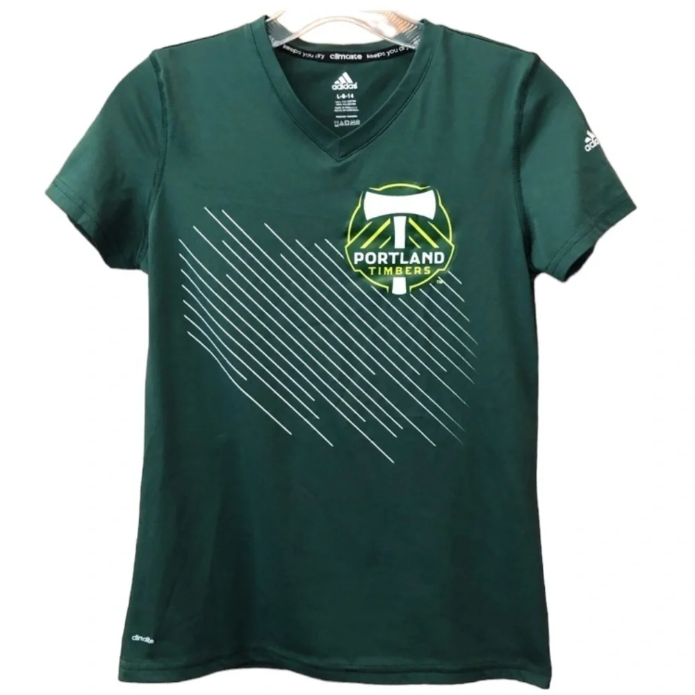 Adidas climalite youth L-14 Portland Timbers/  green v neck tee